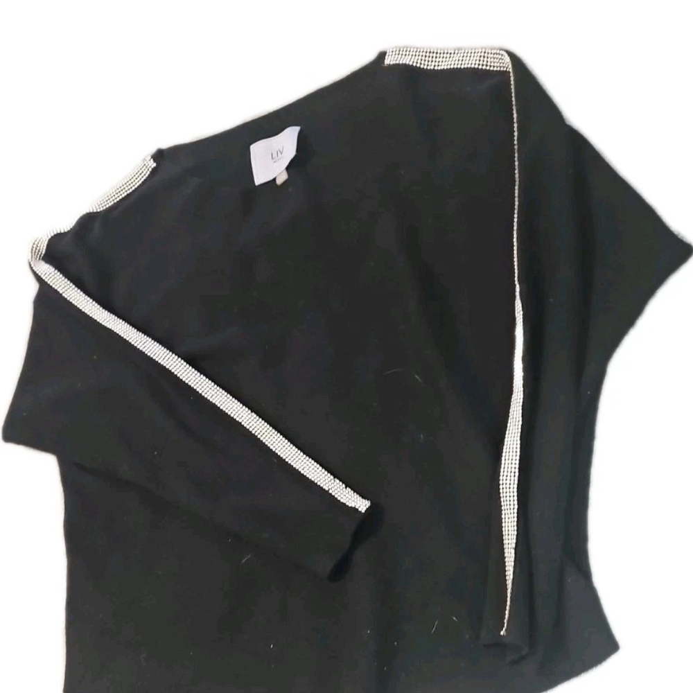LIV Milano Embellished Sweater Women L Blk Holiday Y2k Boho Cottage Retro[1C]